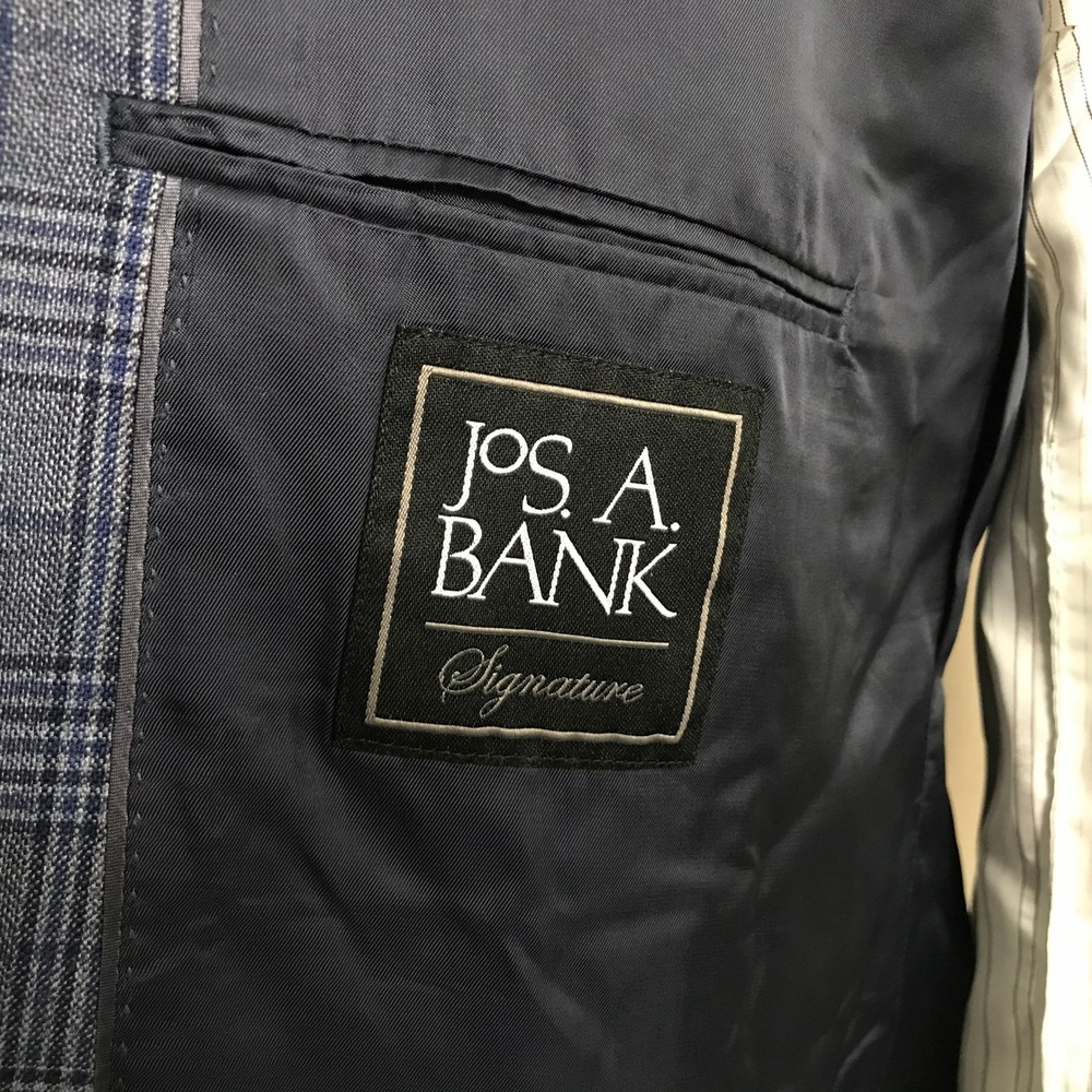 Jos. A. Bank 48R Sport Coat 100% Wool Blue Plaid Two Button Double Vented - Picture 3 of 9